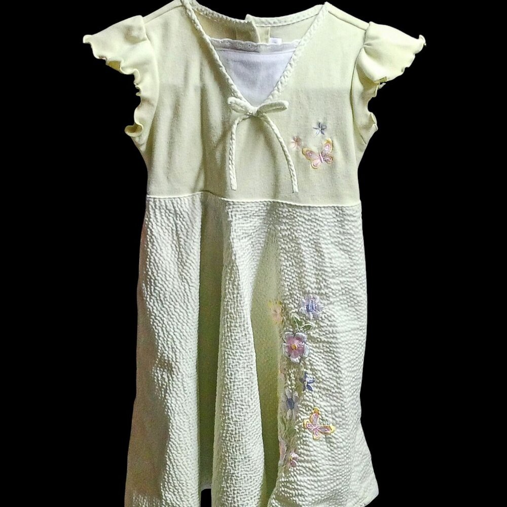 Thrifted SIZE-6 YOUNGLAND LIGHT GREEN APPLE and WHITE GINGHAM BUTTERFLY DRESS